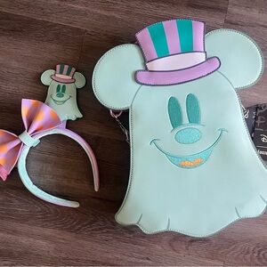 Disney Mickey and Minnie Pastel Ghost Loungefly Backpack and Headband Set